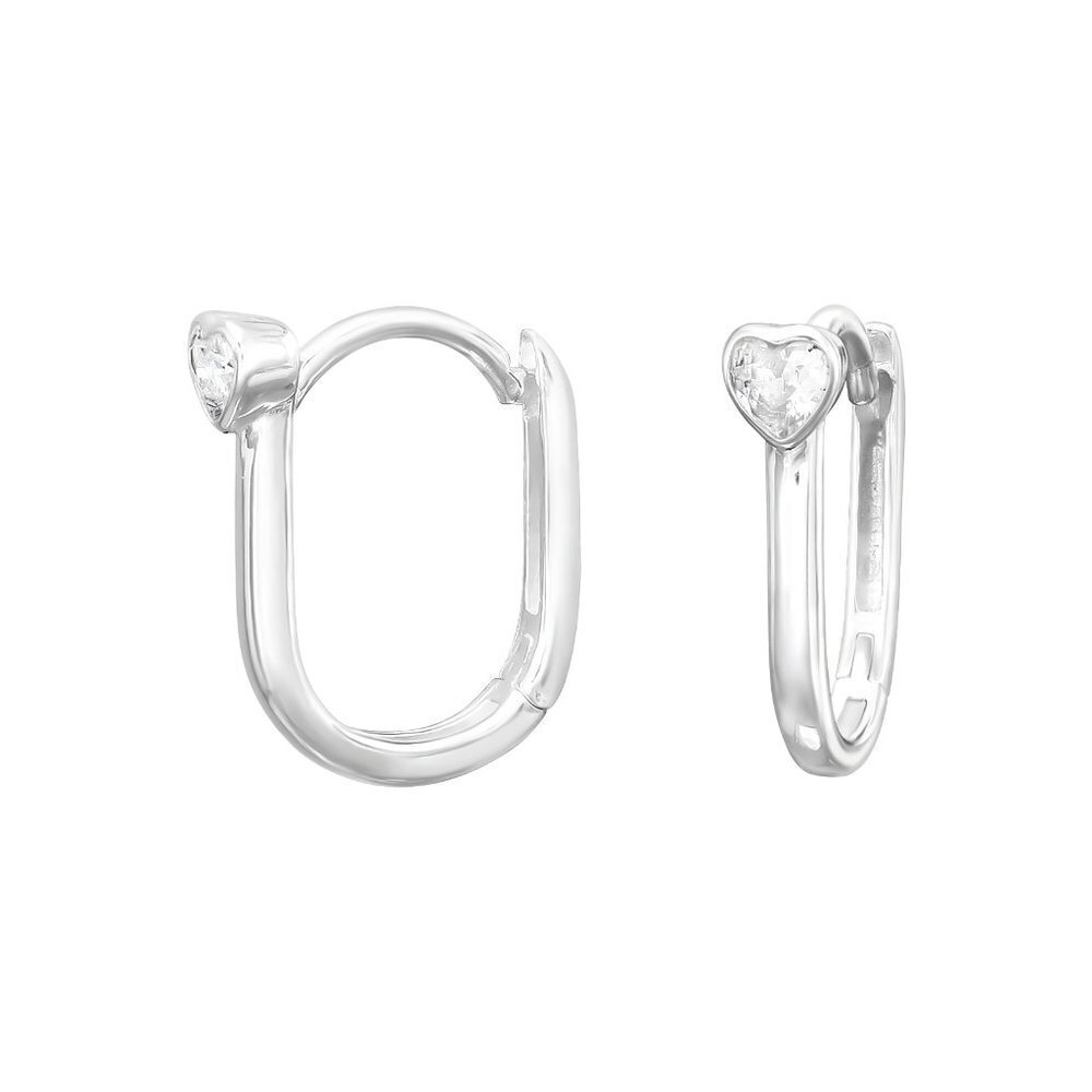 Sterling Silver Heart CZ Oval Huggie Earrings